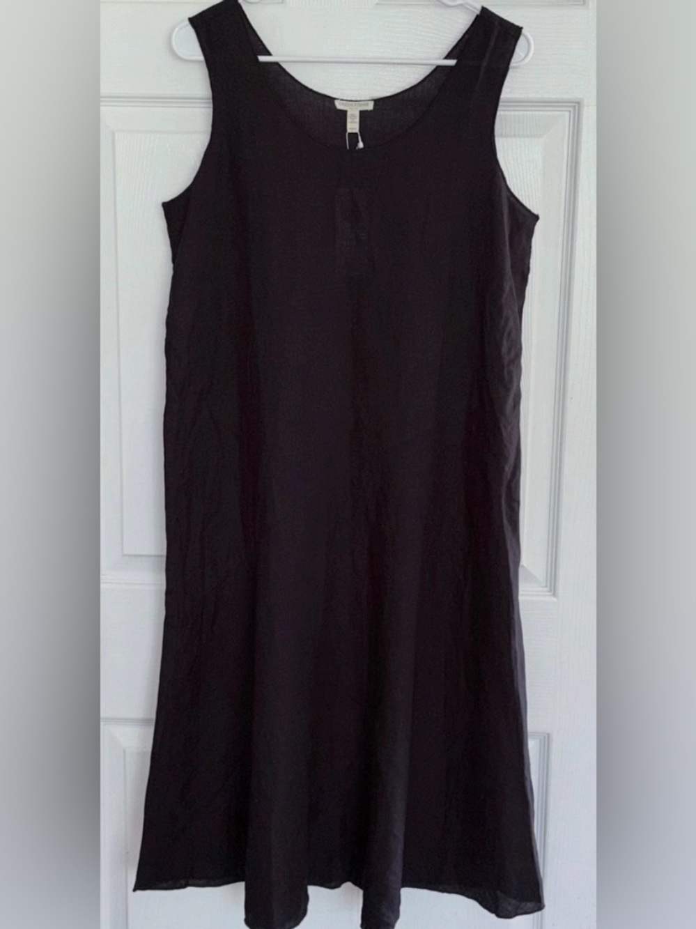 Eileen‎ Fisher Tank Dress PM Black Organic Handkerchief Linen Midi Sleeveless